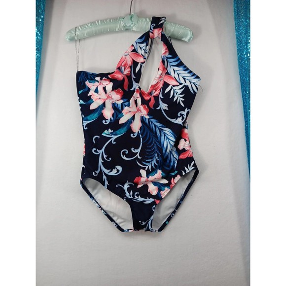 NWOT Carmen Marc Valvo Swimwear One Piece One Shoulder Keyhole Swimsuit Size 14 - Picture 1 of 13